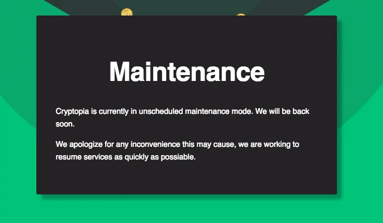 Cryptopia gehackt und außer Betrieb: Schaden in unbekannter Höhe Screenshot von Cryptopia nach dem Hack
