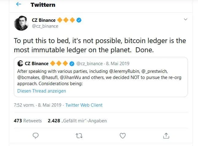 Tweet von CZ