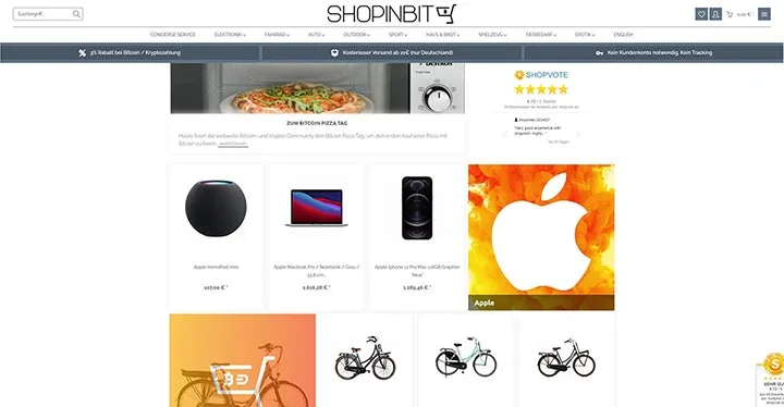 Mit Bitcoin einkaufen – ShopinBit liefert fast alles Shopinbit, ein Screenshot der Website