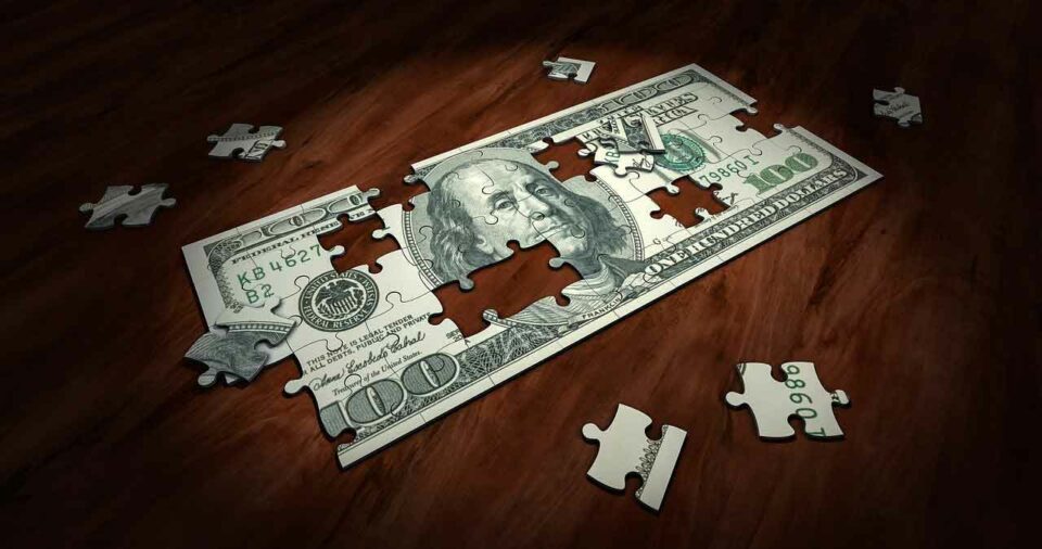Dollarnote als Puzzlespiel