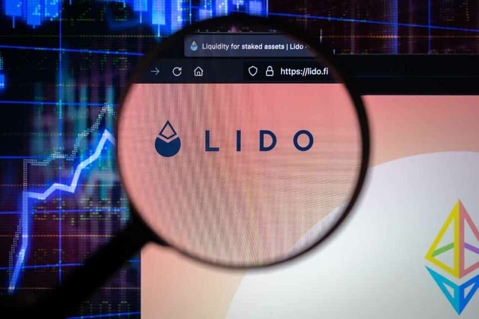 Lido (LDO) Website mit vergrößertem Logo unter einer Lupe