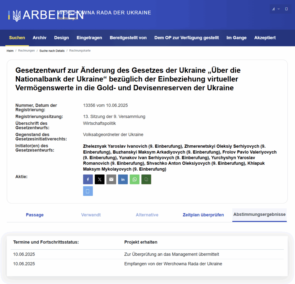 Ukraine: Gesetzesentwurf für Bitcoin in Währungsreserven