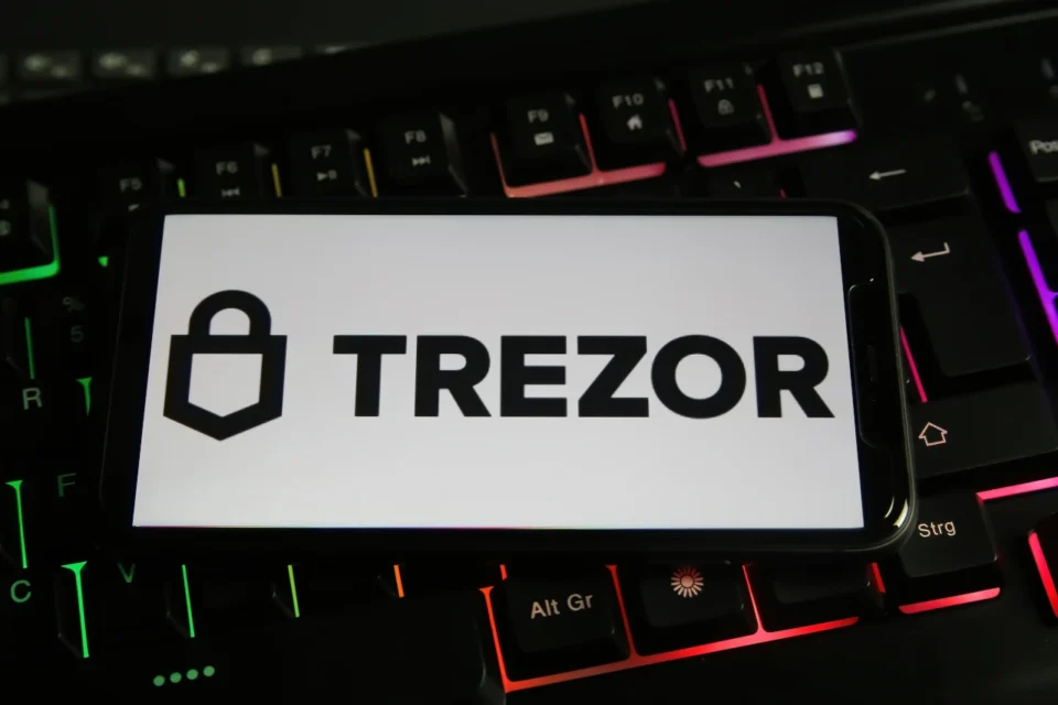 Trezor-Logo auf einer Tastatur
