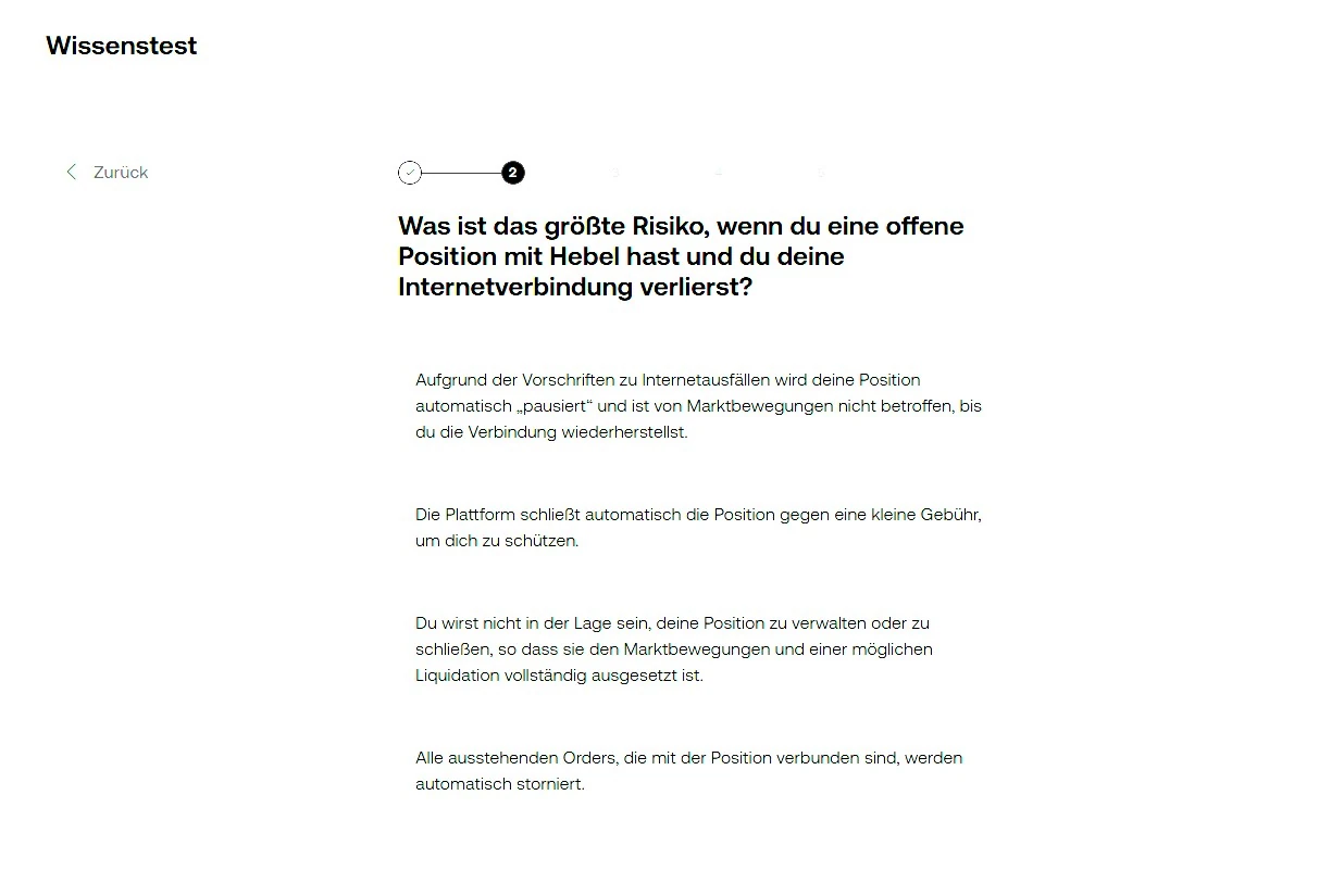 Screenshot der OKX-Angemessenheitspr&uuml;fung: Quiz zu Wissen und Erfahrung vor dem Derivatehandel